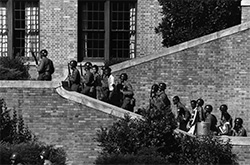 Soldiers escorting the Little Rock Nine into Central High School