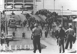 Demonstrators and police in Selma, Alabama