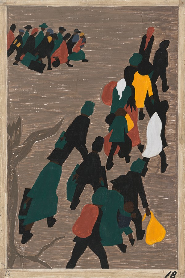 An excerpt from Jacob Lawrence&rsquo;s Great Migration series.