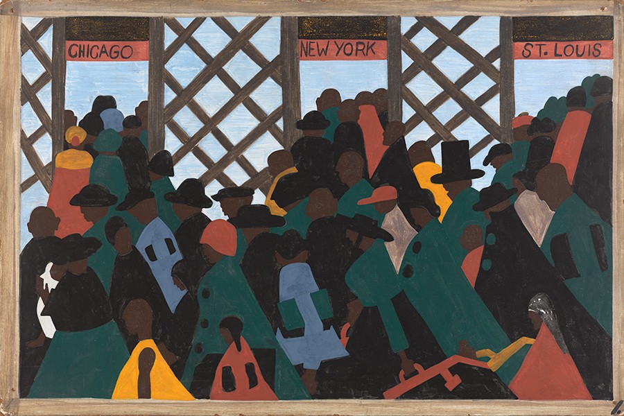 Jacob Lawrence, The Migration Series, Panel No. 1: During World War I There Was a Great Migration North by Southern African Americans, 1940-41. Tempera on Masonite, 12” x 18”. The Phillips Collection, Washington, D.C.
